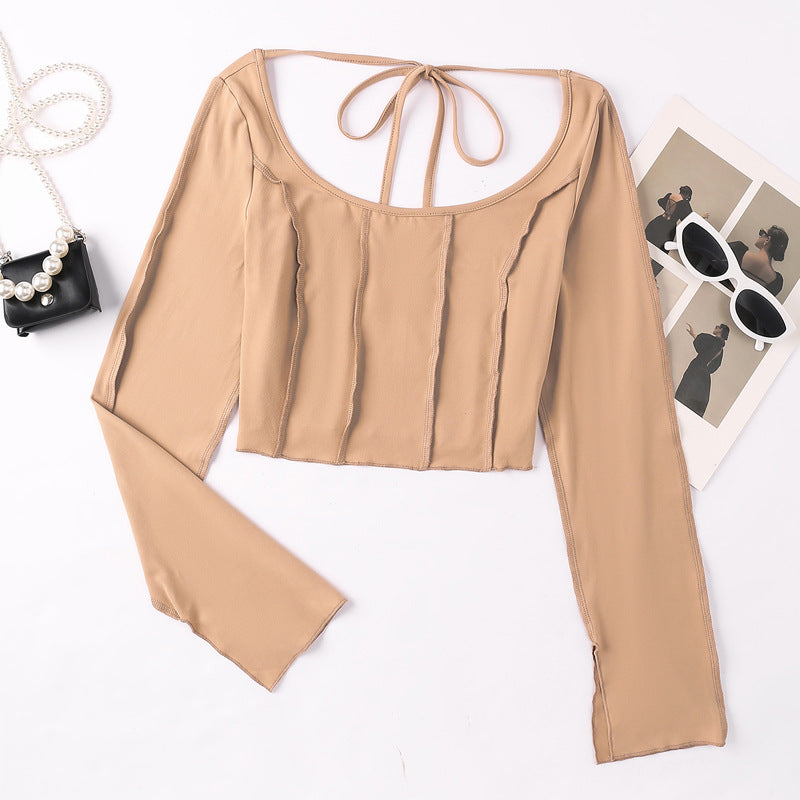 Damen Langarm-Crop-Top mit raffiniertem Wickeldetail EB