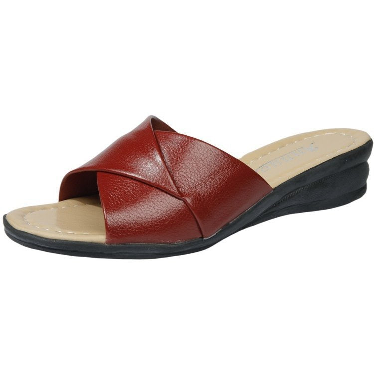 Damen nan komfortable Slipper-Pantolette mit gekreuzten Riemen und leichtem Keilabsatz EB