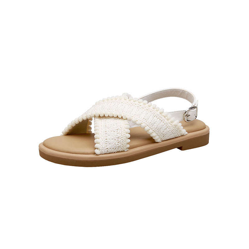 Damen modische Sandalen mit dekorativem Geflecht und komfortablem Fußbett EB