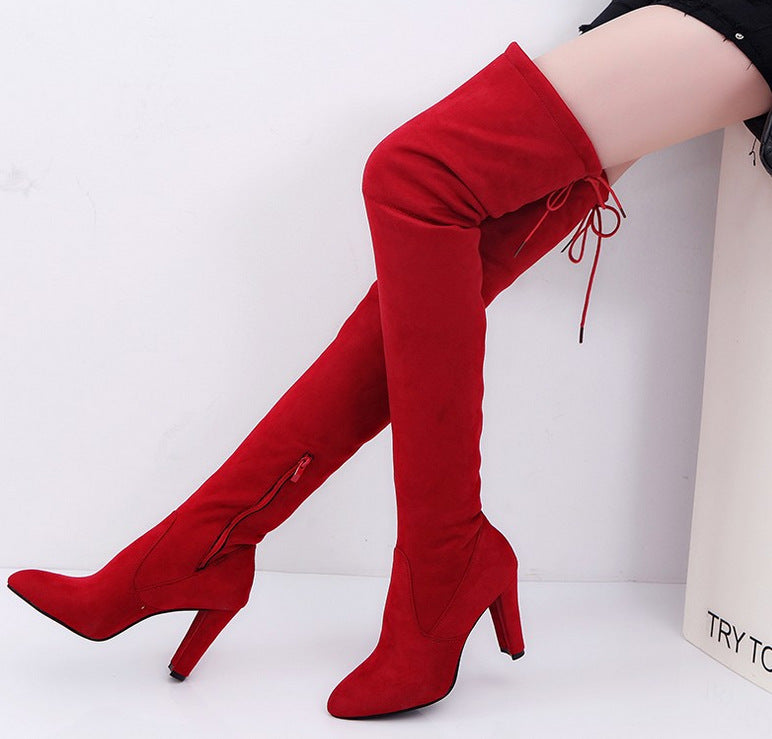 Damen Overkneestiefel mit elegantem Stiletto-Heel und modischem Schnür-Design EB