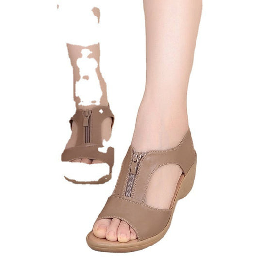 Damen Komfortable Keilsandalen mit praktischem Reißverschluss EB