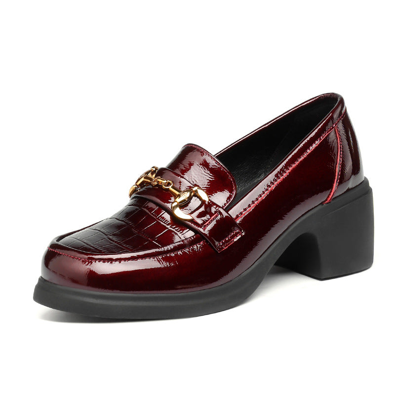 Damen Business-Look Mokassins mit elegantem Kettendetail und komfortablem Blockabsatz EB