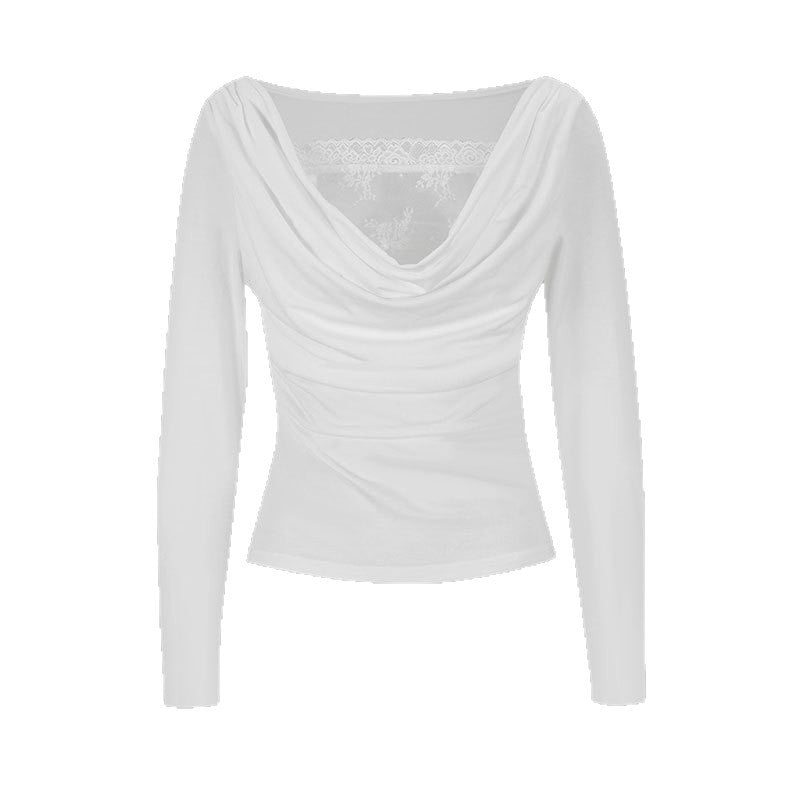 Damen Langarmbluse mit asymmetrischem Ausschnitt und eleganter Drapierung EB