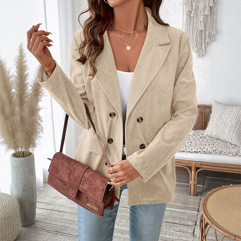 Damen samtiger Blazer mit doppelter Knopfleiste und elegantem Schnitt EB