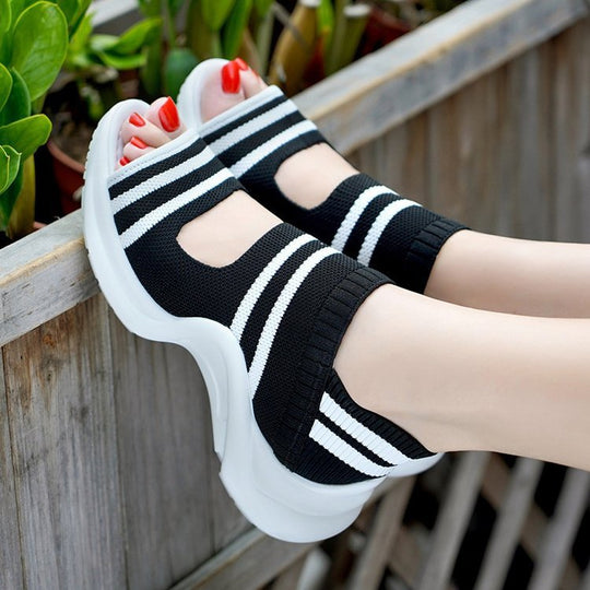 Damen modische Sandalen mit atmungsaktivem Strickdesign und komfortabler Sohle EB