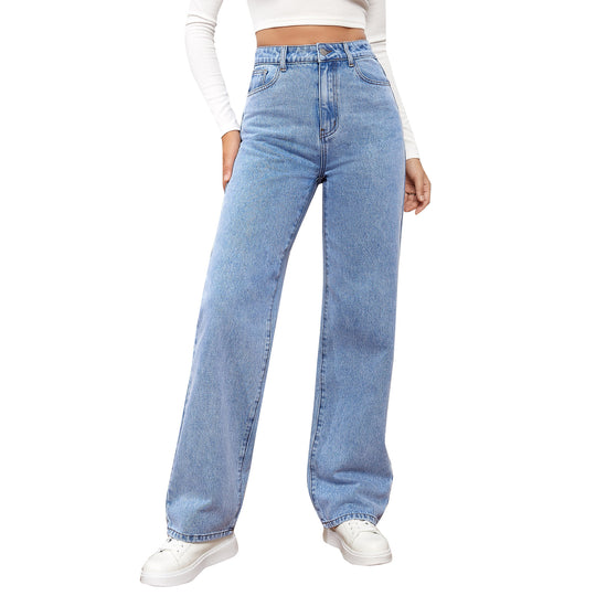 Damen Weit geschnittene Jeans mit hohem Bund und stylischem Schnitt EB