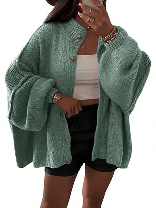 Damen Flauschige Strickjacke mit überschnittenen Schultern EB