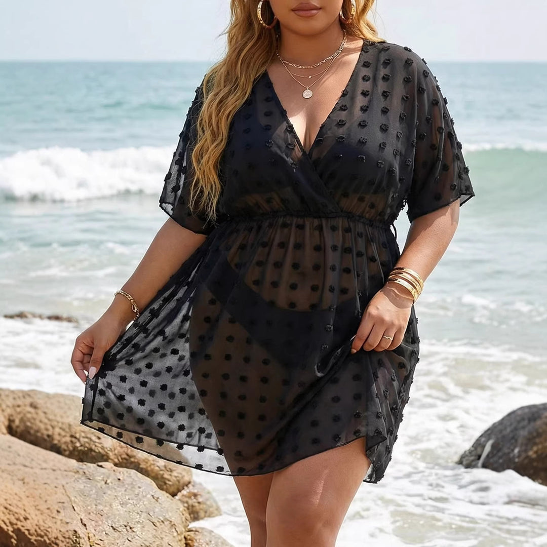 Damen transparenter Strandüberwurf mit floralen Applikationen EB