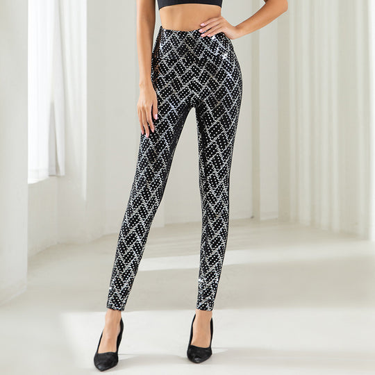 Damen Hochglänzende Leggings mit modernem Wellenmuster und hohem Bund EB