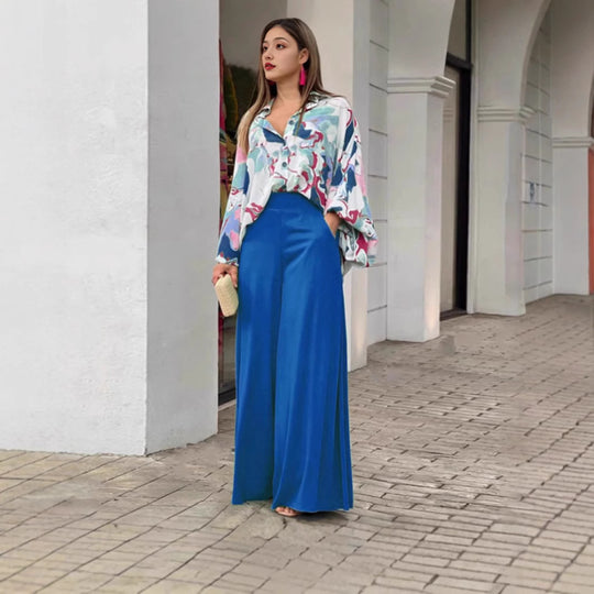 Damen Weit geschnittene Culotte-Hose mit hohem Bund und fließendem Stoff EB