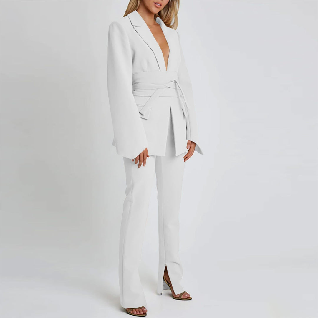 EB | Blazer Longline Tailored Fit Selbstbinder Taille Revers Taschen