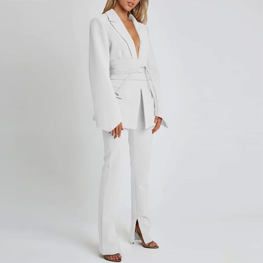EB | Blazer Longline Tailored Fit Selbstbinder Taille Revers Taschen