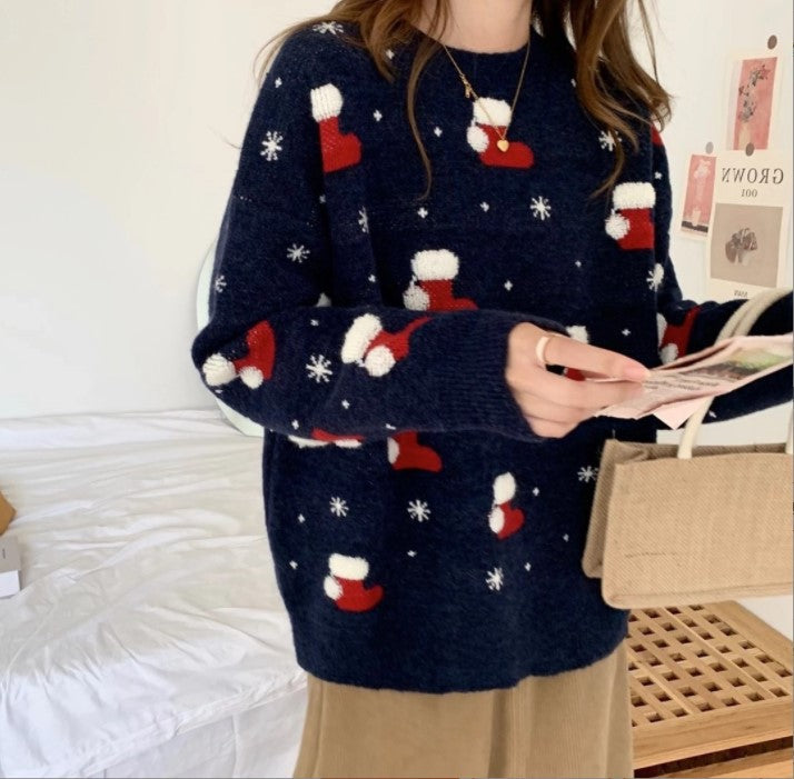 Damen kuscheliger Weihnachtspullover mit festlichem Motiv EB