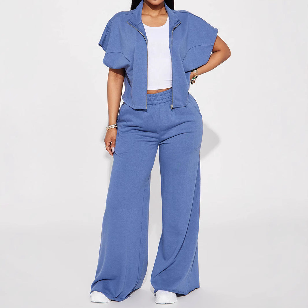 Damen nan weite Highwaist Palazzo-Loungehose mit doppelt gerafftem Komfortbund und fließender Wide‑Leg-Silhouette EB