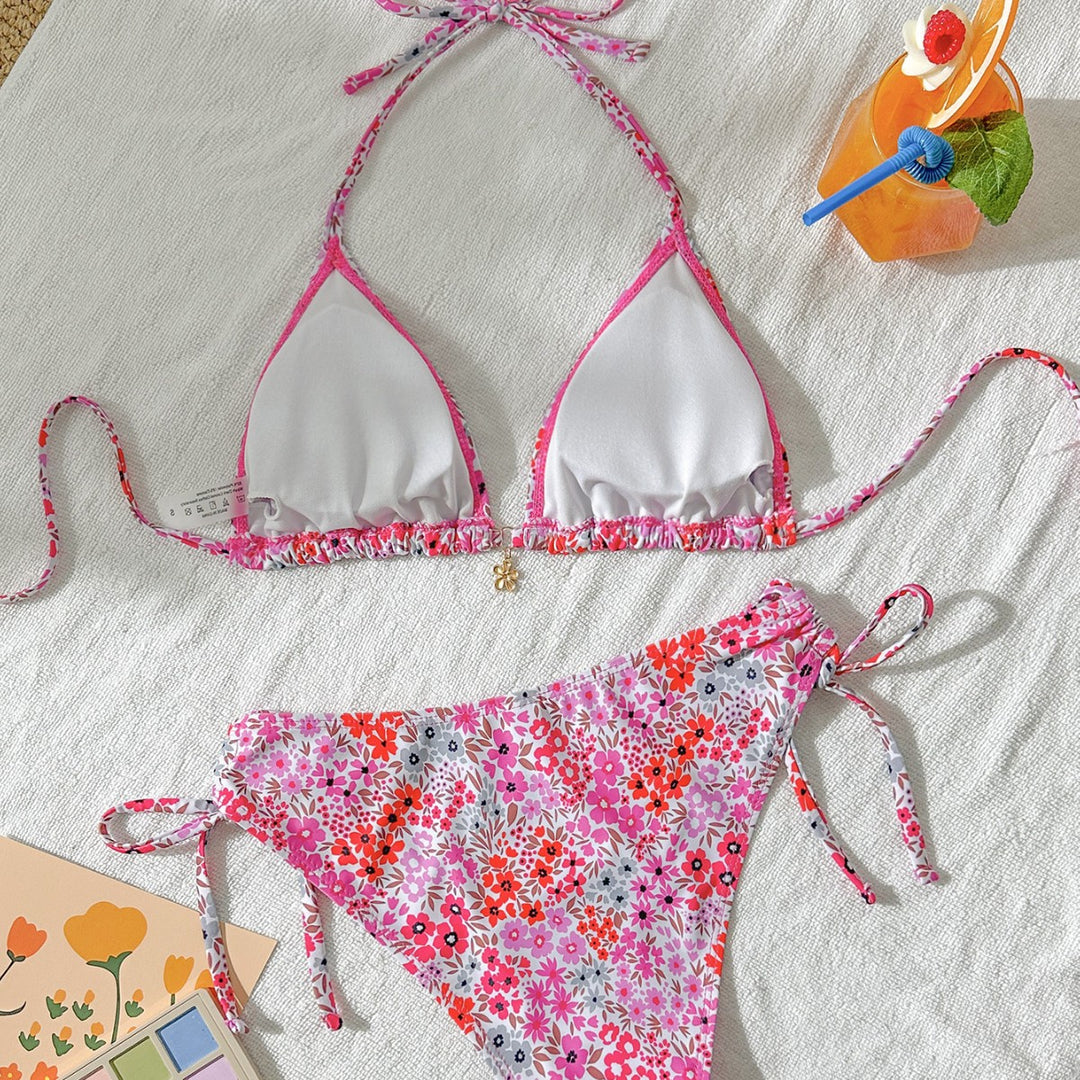 Damen Triangel-Bikini mit verstellbarem Bindeband und femininem Blütenmuster EB