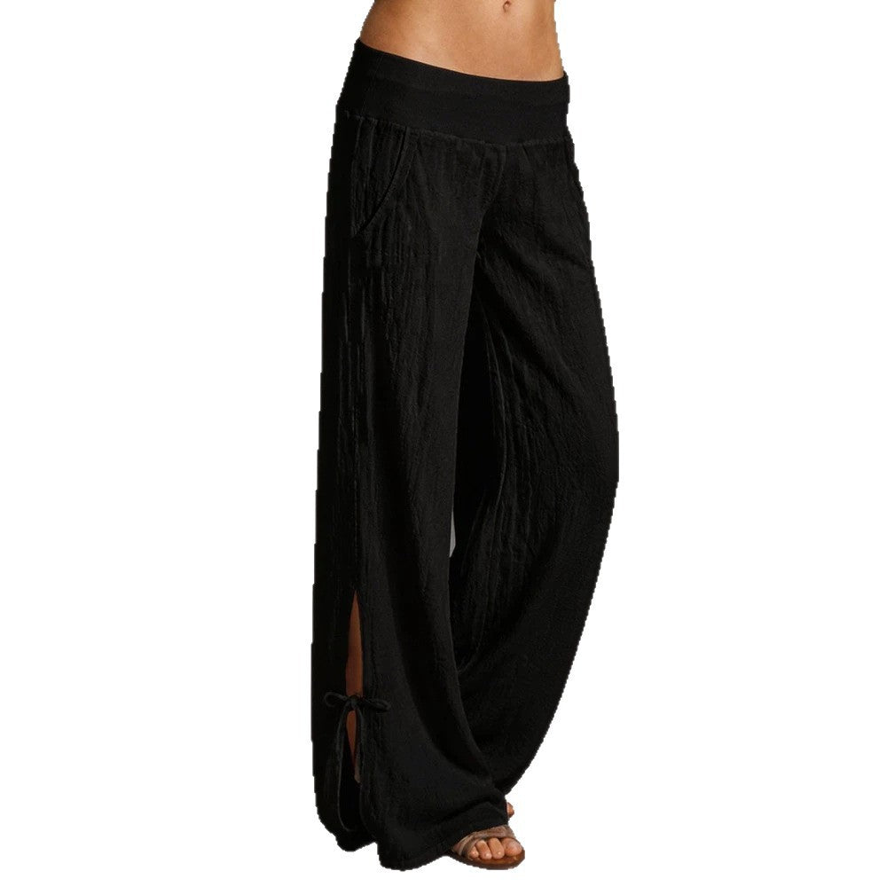Damen Leichte Leinenhose mit weitem Bein und elastischem Bund EB