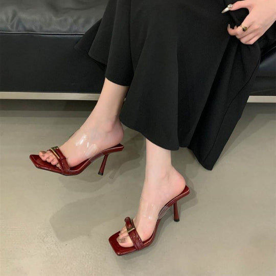 Damen transparente High Heel Sandalen mit eleganter Schnalle EB