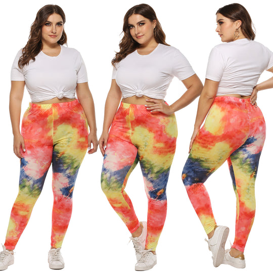 Damen farbenfrohe Leggings mit modernem Batikmuster EB