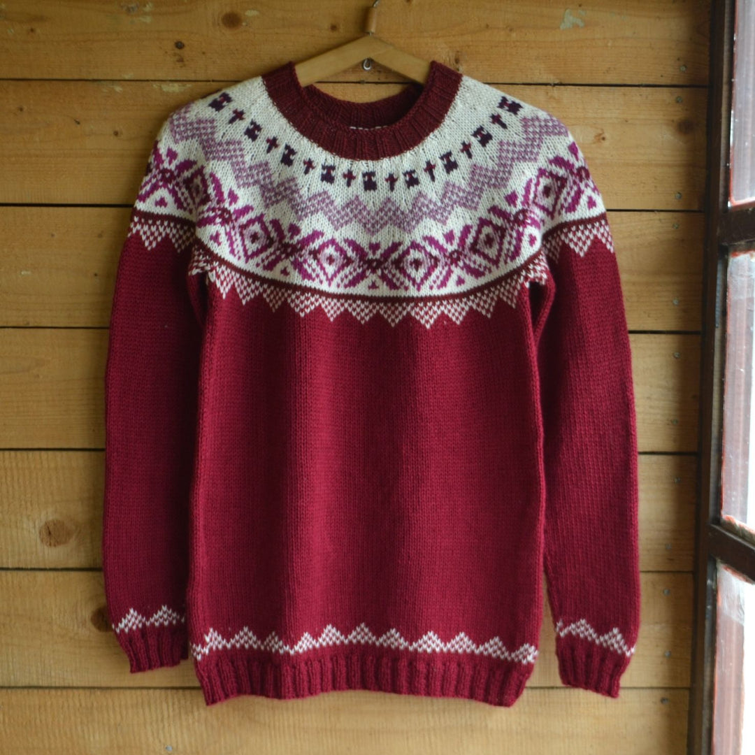 Damen nan Norwegerpullover aus Wollmix mit Rundhalsausschnitt und traditionellem Fair-Isle-Yoke EB