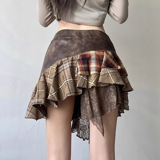 Damen Modischer Wickelrock mit asymmetrischem Schnitt und lässigen Rüschendetails EB