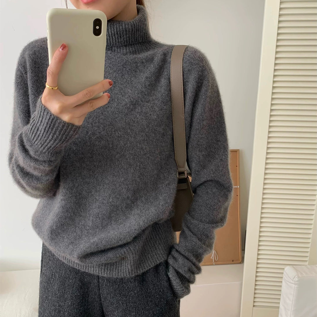 Damen Flauschiger Rollkragenpullover aus Wollmix mit gerippten Bündchen EB