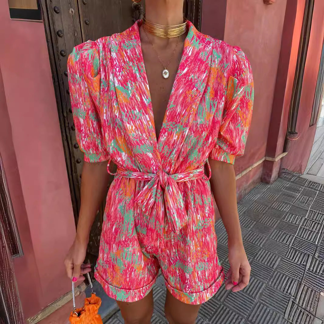Damen modischer Jumpsuit mit lässigem Schnitt und tailliertem Gürtel EB