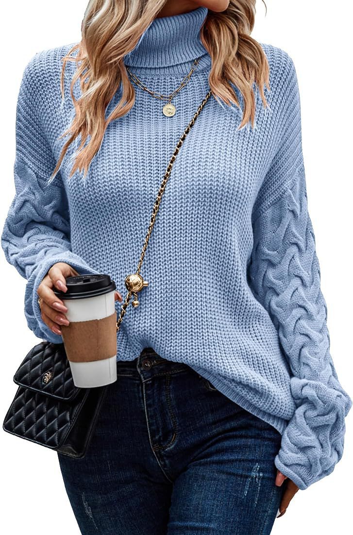 Damen Grobstrickpullover mit modernem Zopfdesign und hohem Kragen EB