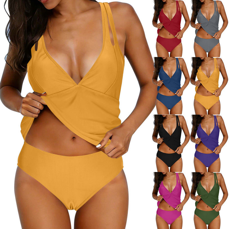 Damen Tankini-Set mit verstellbaren Trägern und raffiniertem V-Ausschnitt EB