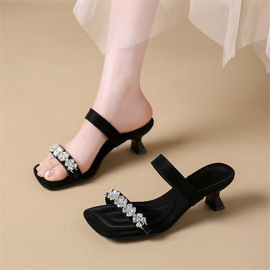Damen elegante Slipper mit funkelnden Strassverzierungen EB