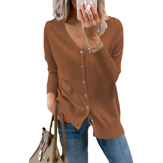 Damen Strickjacke mit V-Ausschnitt und feinen Knopfdetails EB
