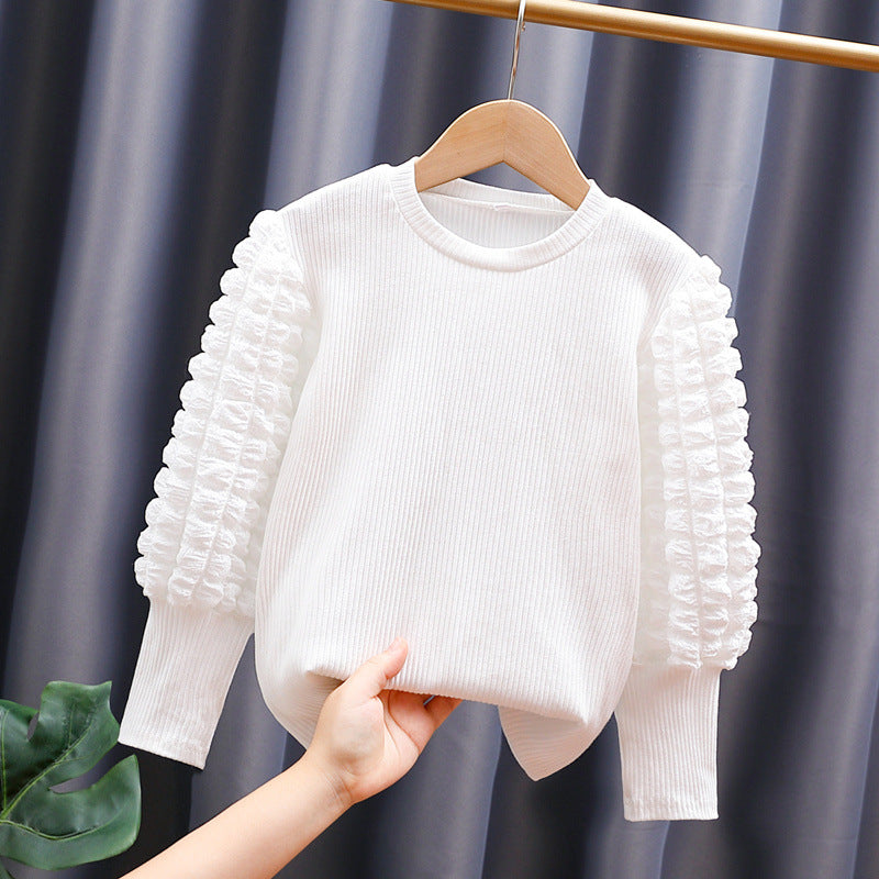 Damen modischer Pullover mit voluminösen Rüschärmeln EB
