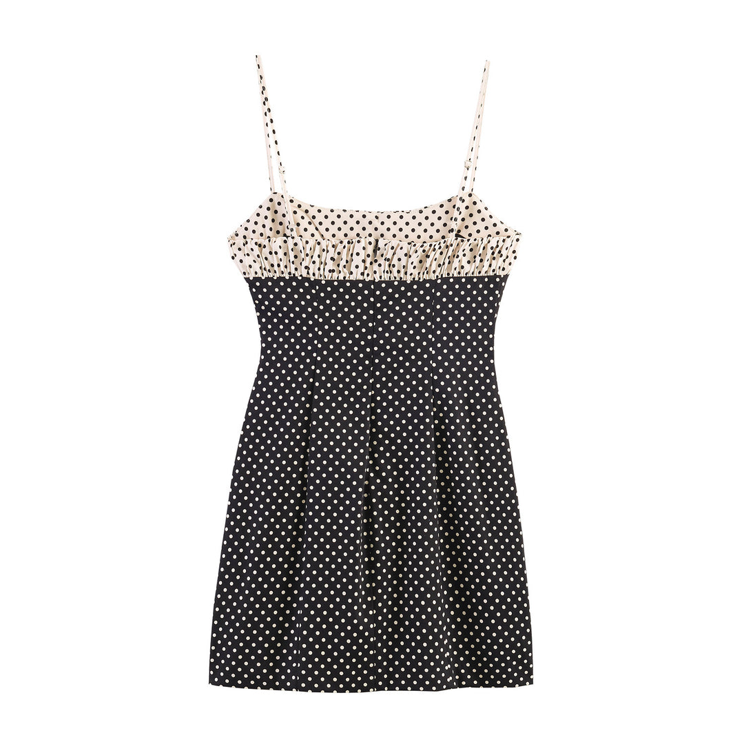 Damen Spaghettiträgerkleid mit Raffungen und Polka-Dots EB