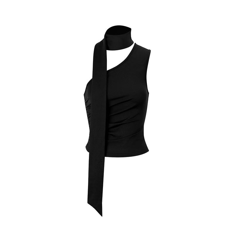 Damen Asymmetrisches Oberteil mit bindbarem Kragen und Raffung EB
