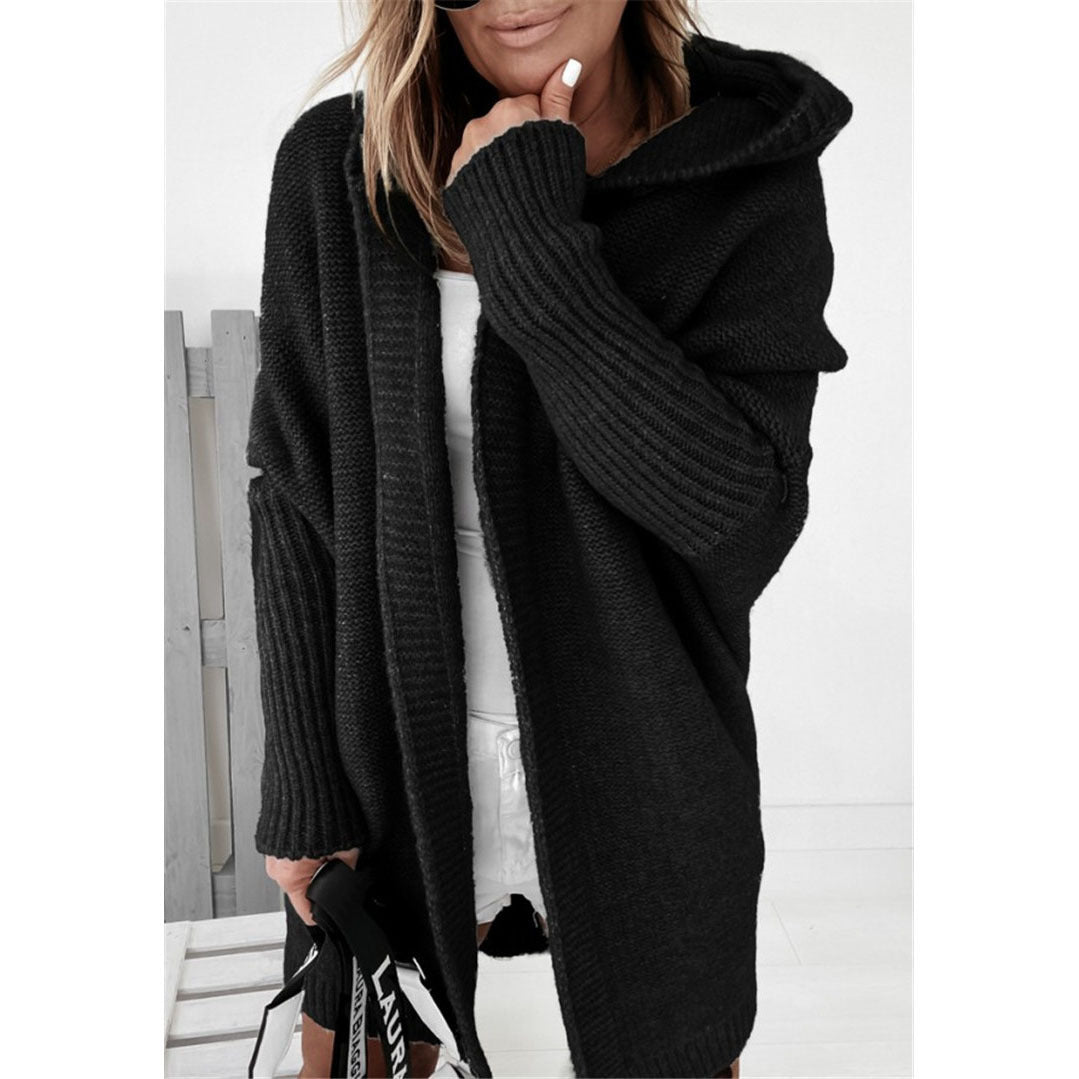 Damen Oversized Strickcardigan mit Kapuze und strukturiertem Design EB
