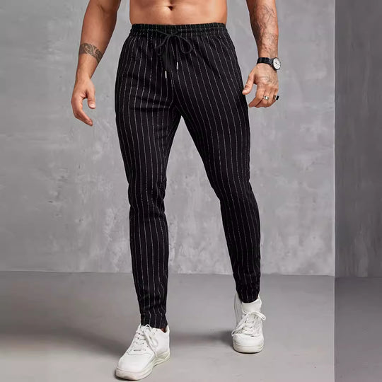 Herren moderne Lounge-Hose mit elastischem Bund und dekorativen Streifen EB