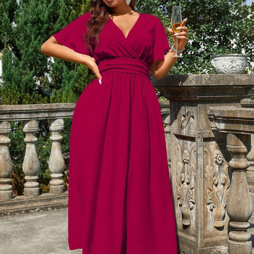 Damen Maxikleid mit elegantem Wickeloberteil und fließendem Rock EB