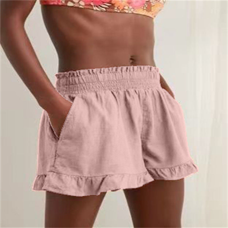 Damen lässige Sommer-Shorts mit elastischem Bund und voluminösem Saum EB