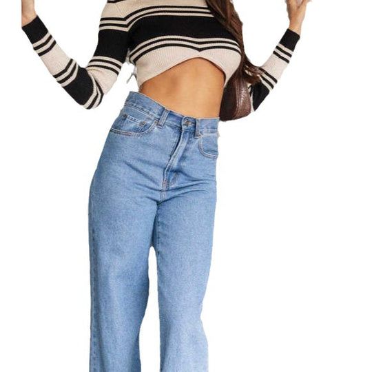 Damen Flared Jeans mit hohem Bund und weitem Bein für lässigen Stil EB