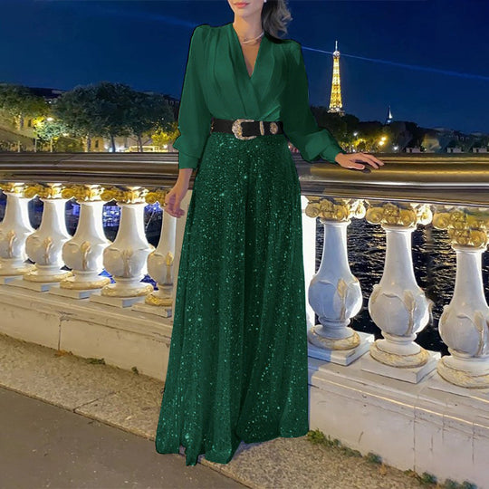 Damen Funkelndes Abendkleid mit elegantem Oberteil und glitzerndem Rock EB