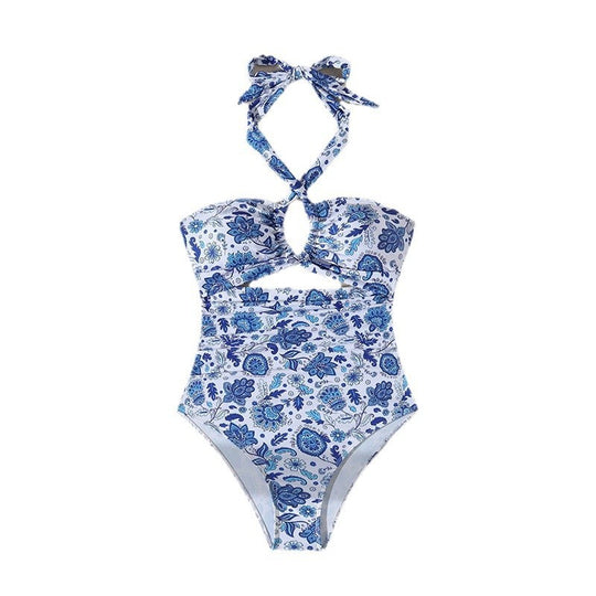Damen Rückenfreier Schwimmanzug mit floralem Design EB