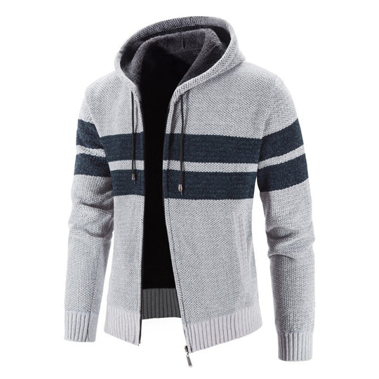 Herren Strickjacke mit Kapuze und modernem Streifenmuster EB