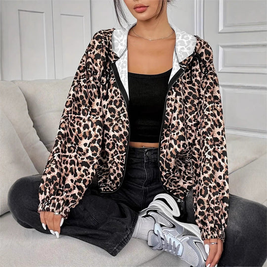 Damen leichte Kapuzenjacke im trendigen Leopardenmuster EB