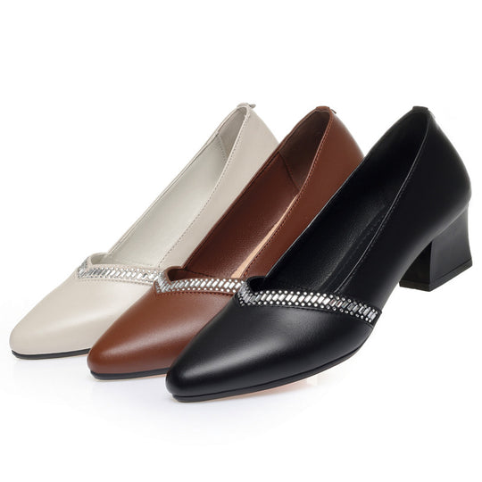 Damen elegante Pumps mit funkelndem Strass und komfortablem Blockabsatz EB