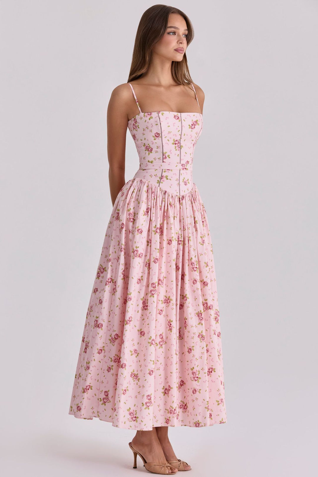 Damen nan tailliertes Maxikleid mit Korsettoberteil und feinen Spaghettiträgern EB