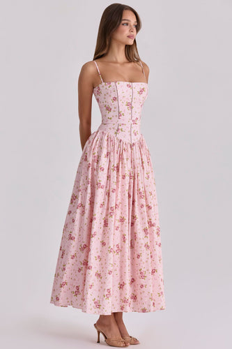 Damen Midi-Kleid mit verspielt floralen Details und Puffärmeln EB