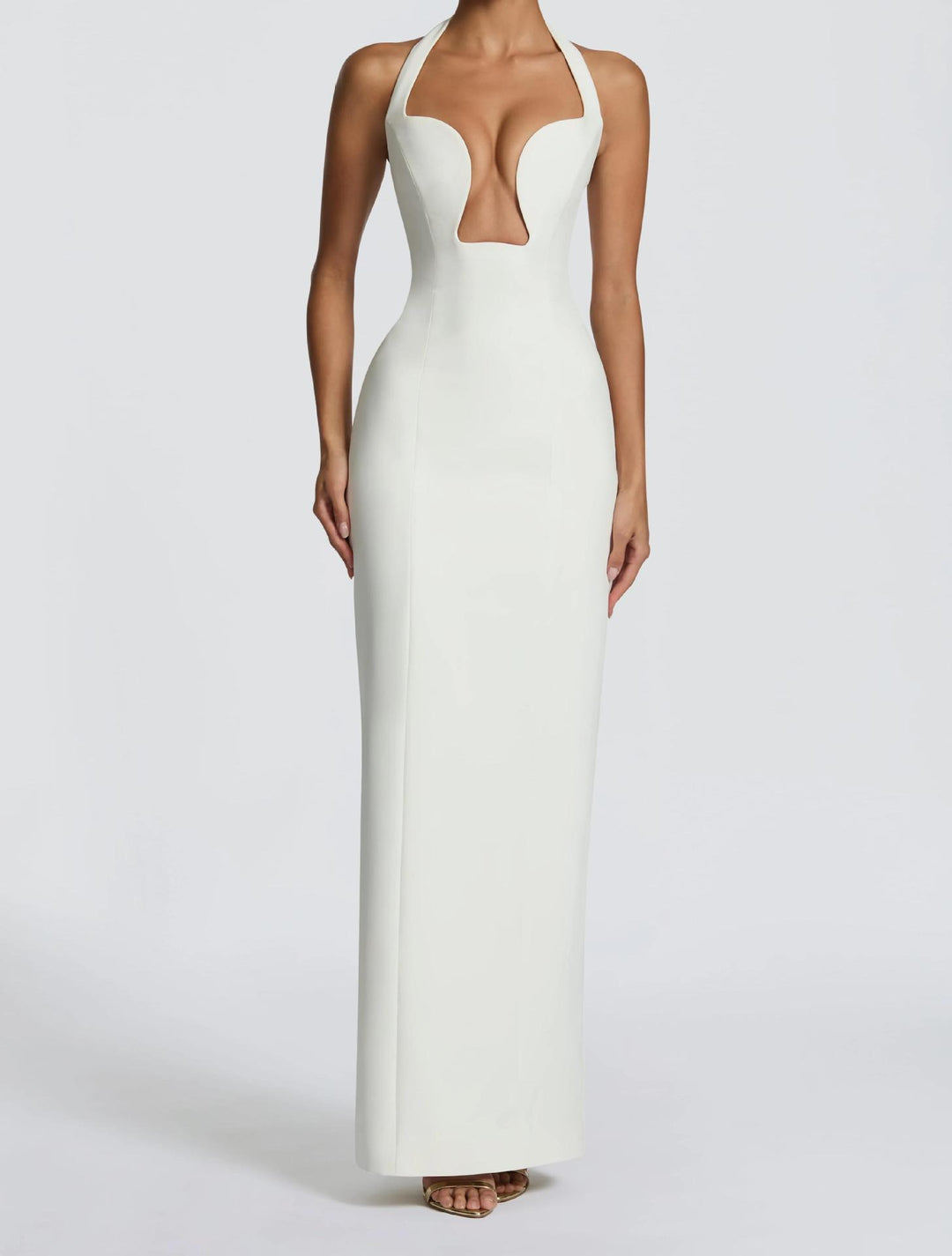 Damen Elegantes Maxikleid mit tiefem V-Ausschnitt und schmeichelnder Silhouette EB