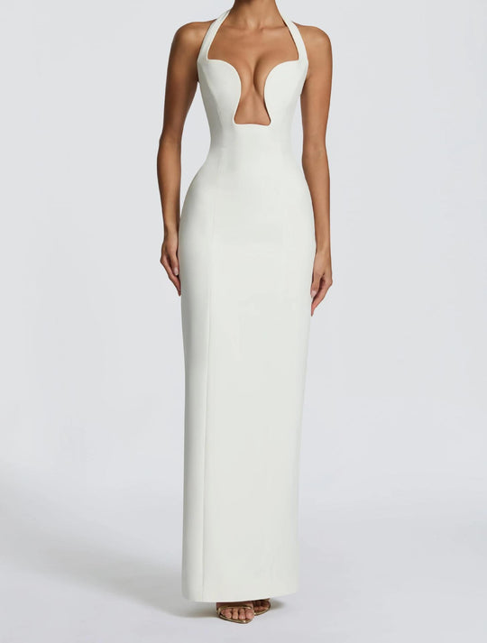 Damen Elegantes Maxikleid mit tiefem V-Ausschnitt und schmeichelnder Silhouette EB