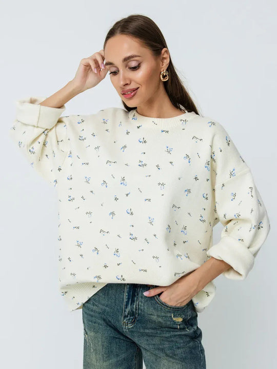 Damen Oversized Strickpullover mit floralen Akzenten und weitem Schnitt EB