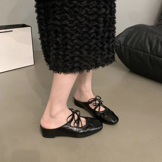Damen elegante Mules mit raffiniertem Schnür-Design EB