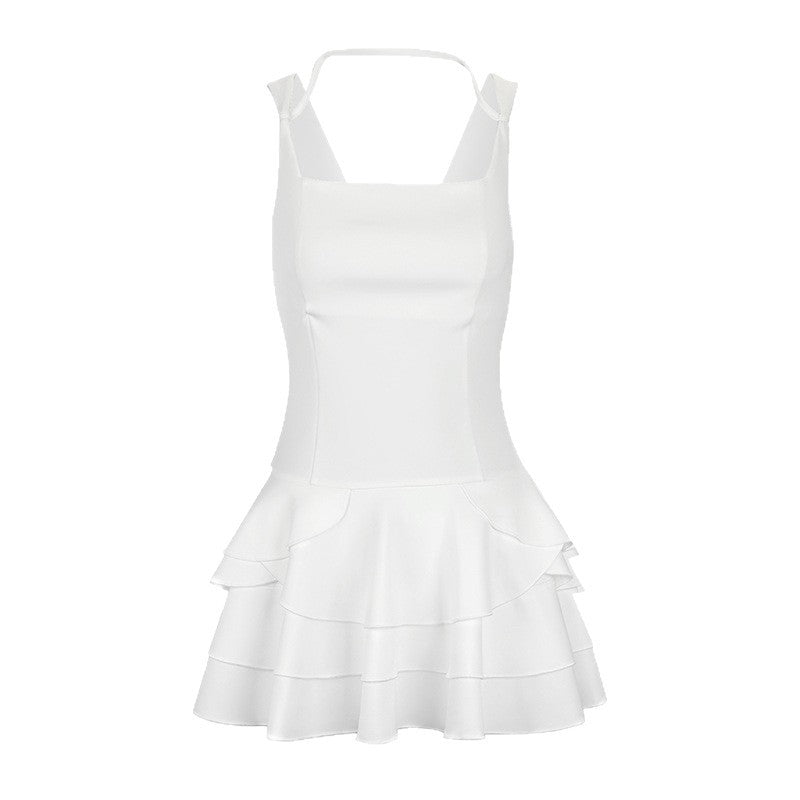 Damen Fließendes Sommerkleid mit mehrlagigem Rock und verstellbaren Trägern EB